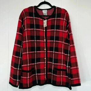 Vintage Liz Baker JC Penny Women’s Red Black and White Plaid Sweater NWT 13